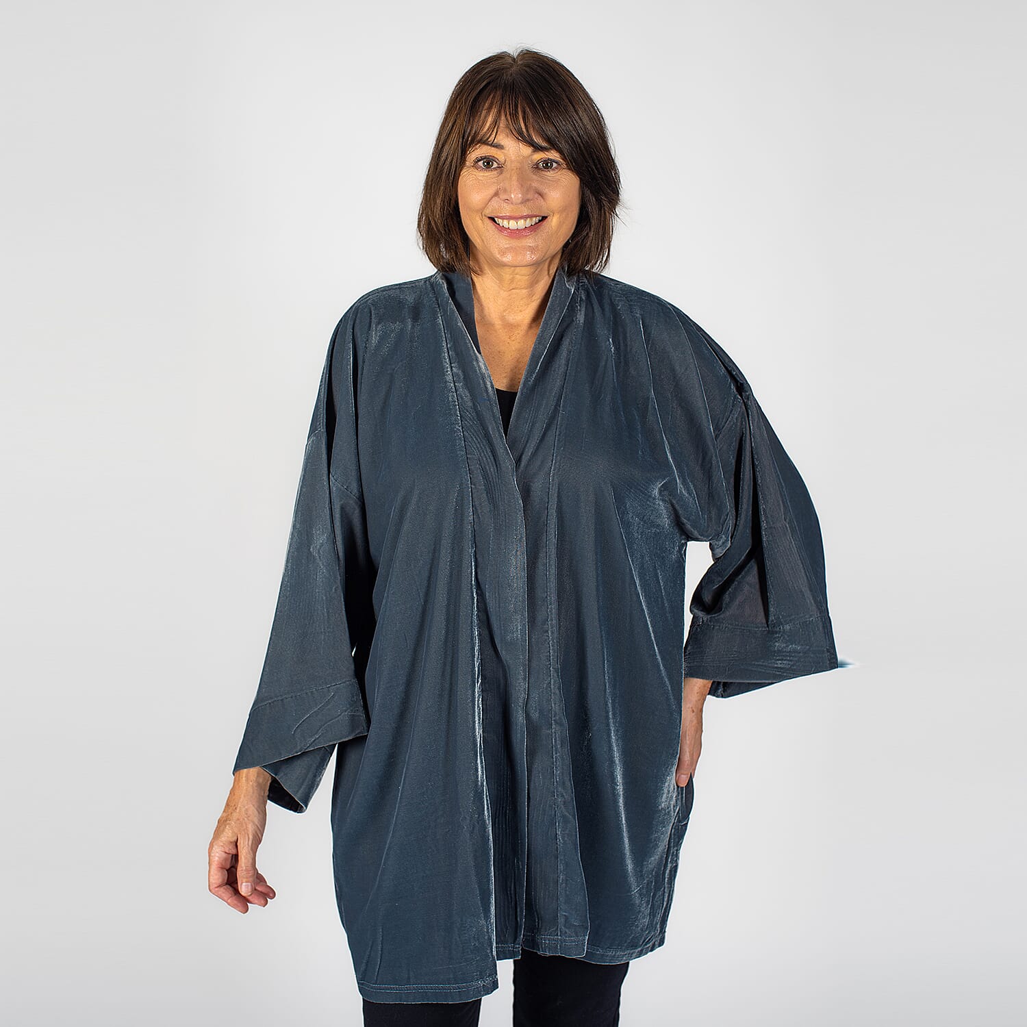TAMSY Long Sleeves Open Front Velvet Kimono Color- GREY 7235434 0