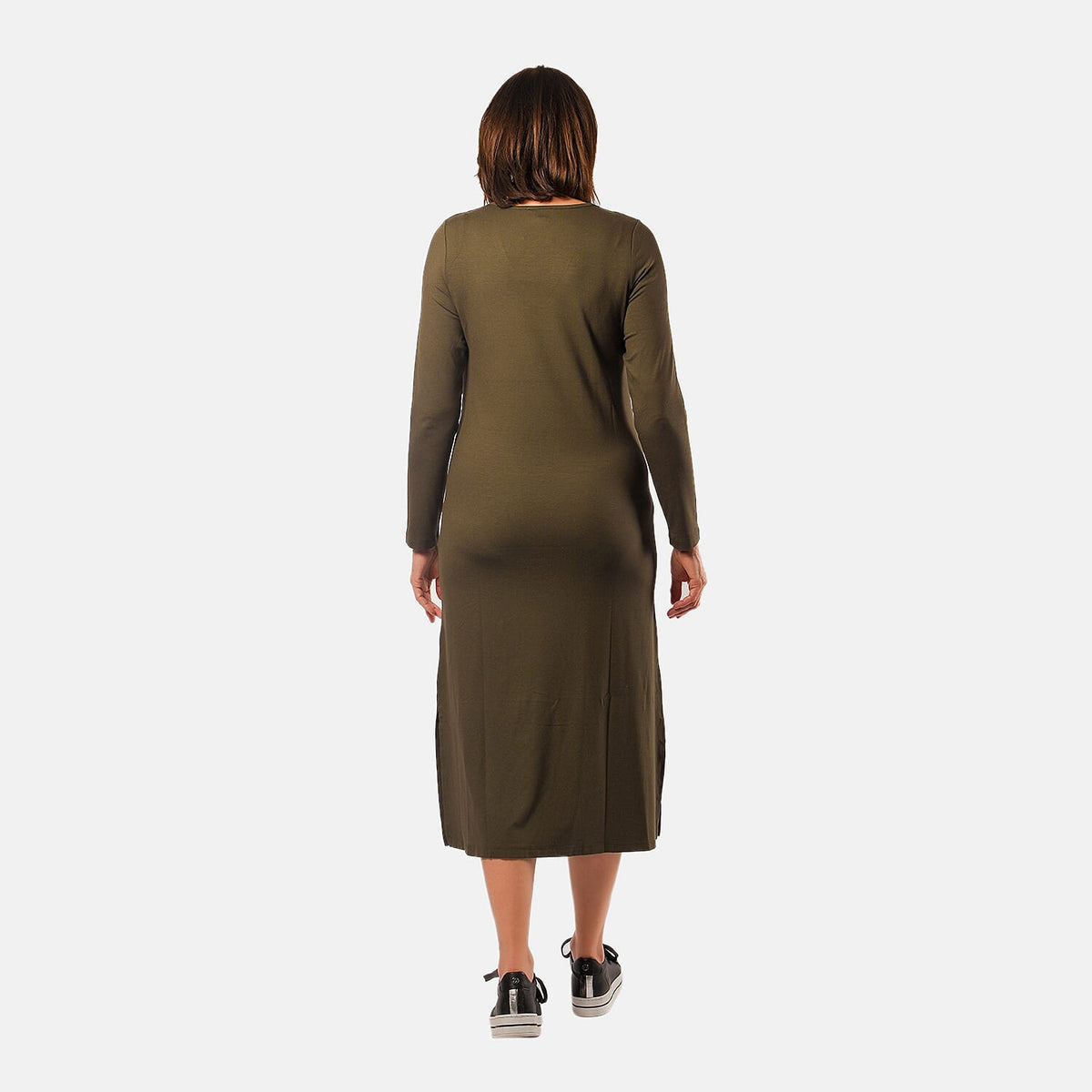 TAMSY V - Neck Long Sleeves Midi Dress with Pocket - Olive Green 7132648 1