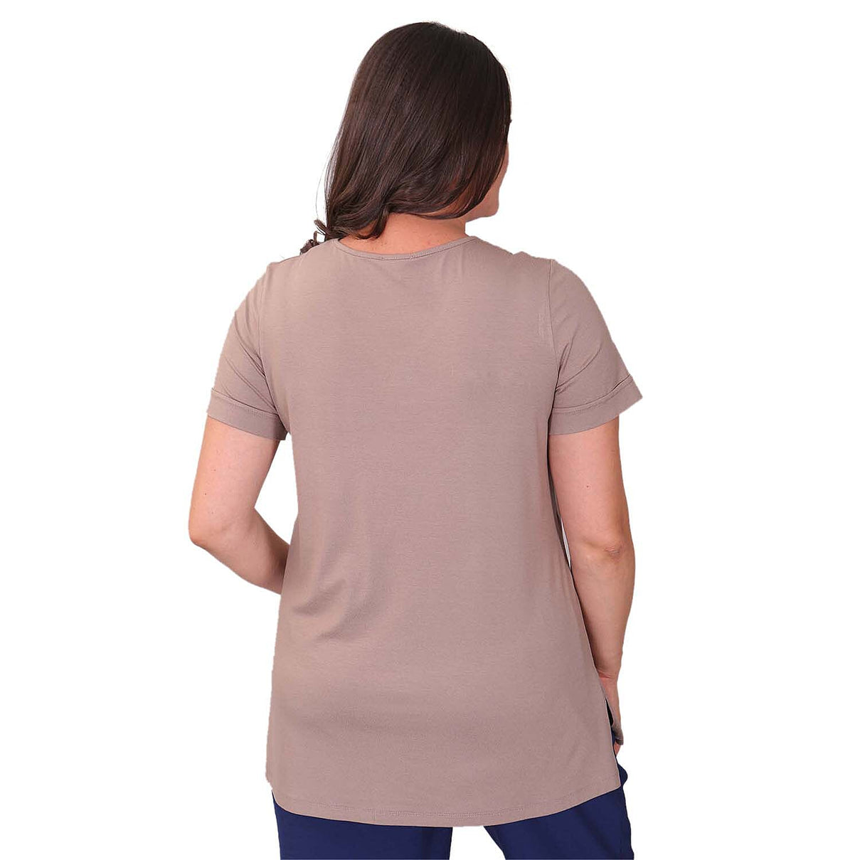 TAMSY Long Solid Pattern Women's Tunic Top - Stone 3880272 1