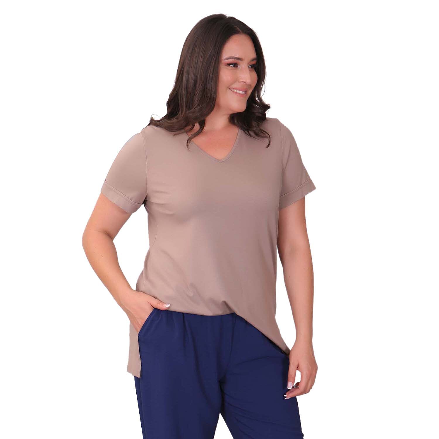 TAMSY Long Solid Pattern Women's Tunic Top - Stone 3880272 2