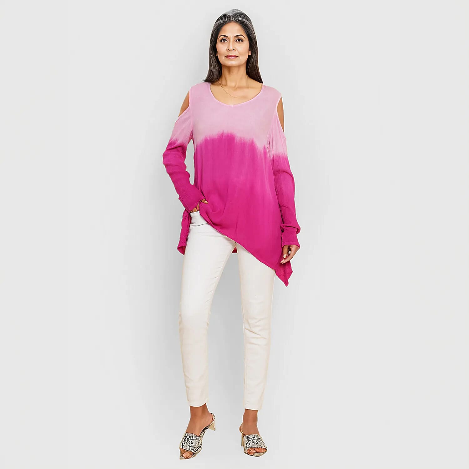 TAMSY Ombre Print Cold Shoulder Women's Top - Pink 7453951 0