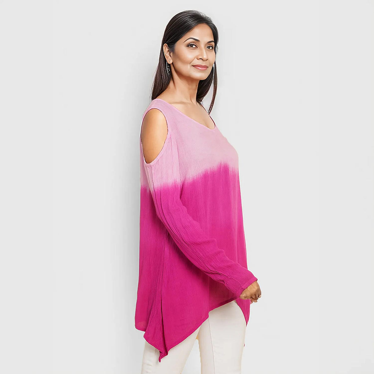 TAMSY Ombre Print Cold Shoulder Women's Top - Pink 7453951 3