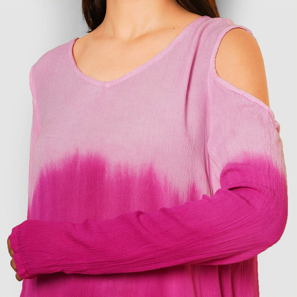 TAMSY Ombre Print Cold Shoulder Women's Top - Pink 7453951 4