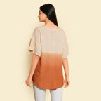 TAMSY 100% Viscose Ombre Print Short Sleeve Top (Size L,16-18) - Brown - Beige