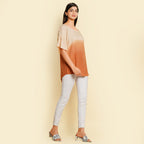 TAMSY 100% Viscose Ombre Print Short Sleeve Top (Size L,16-18) - Brown - Beige