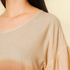 TAMSY 100% Viscose Ombre Print Short Sleeve Top (Size L,16-18) - Brown - Beige