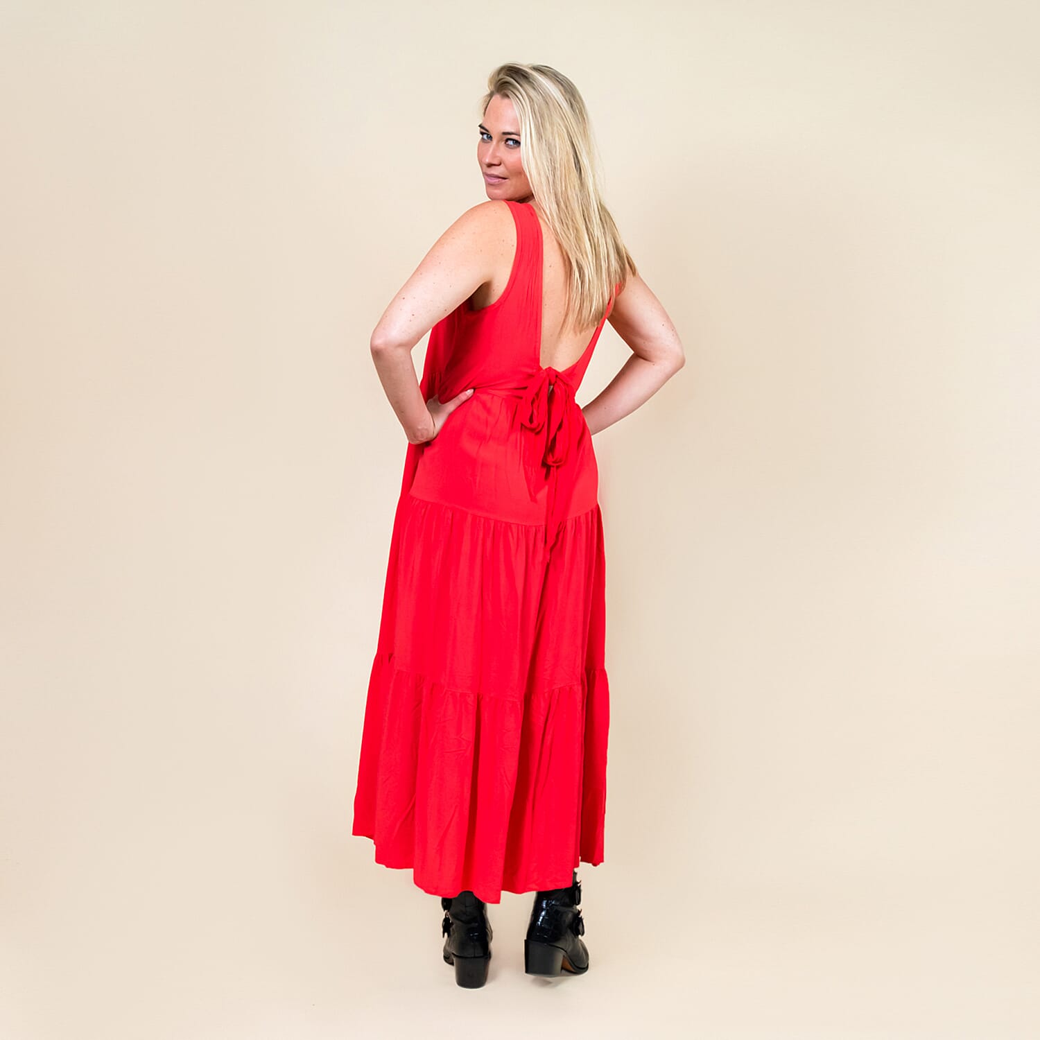 TAMSY Open Back Sleeveless Women's Midi Dress - Coral 6713645 6