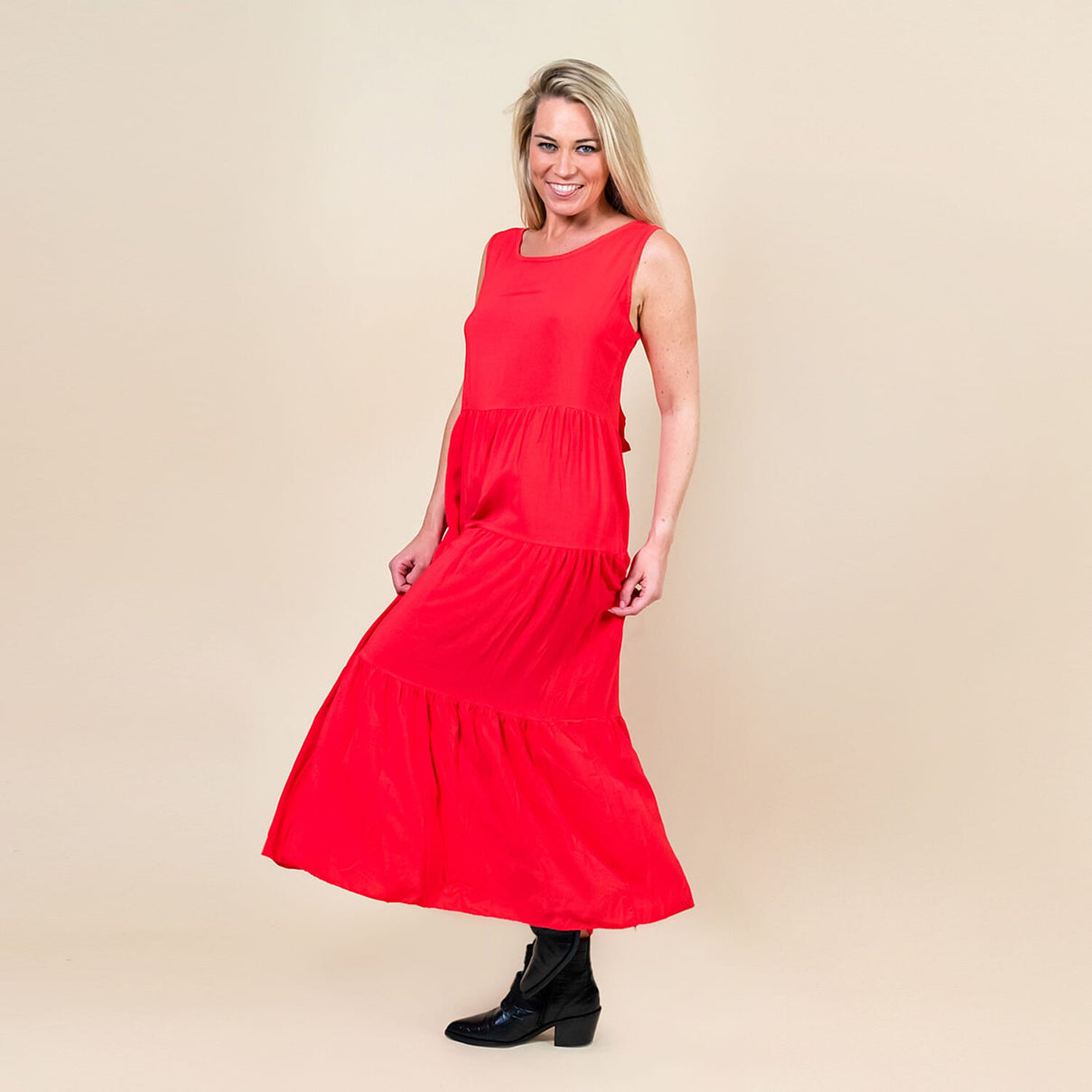 TAMSY Open Back Sleeveless Women's Midi Dress - Coral 6713645 7