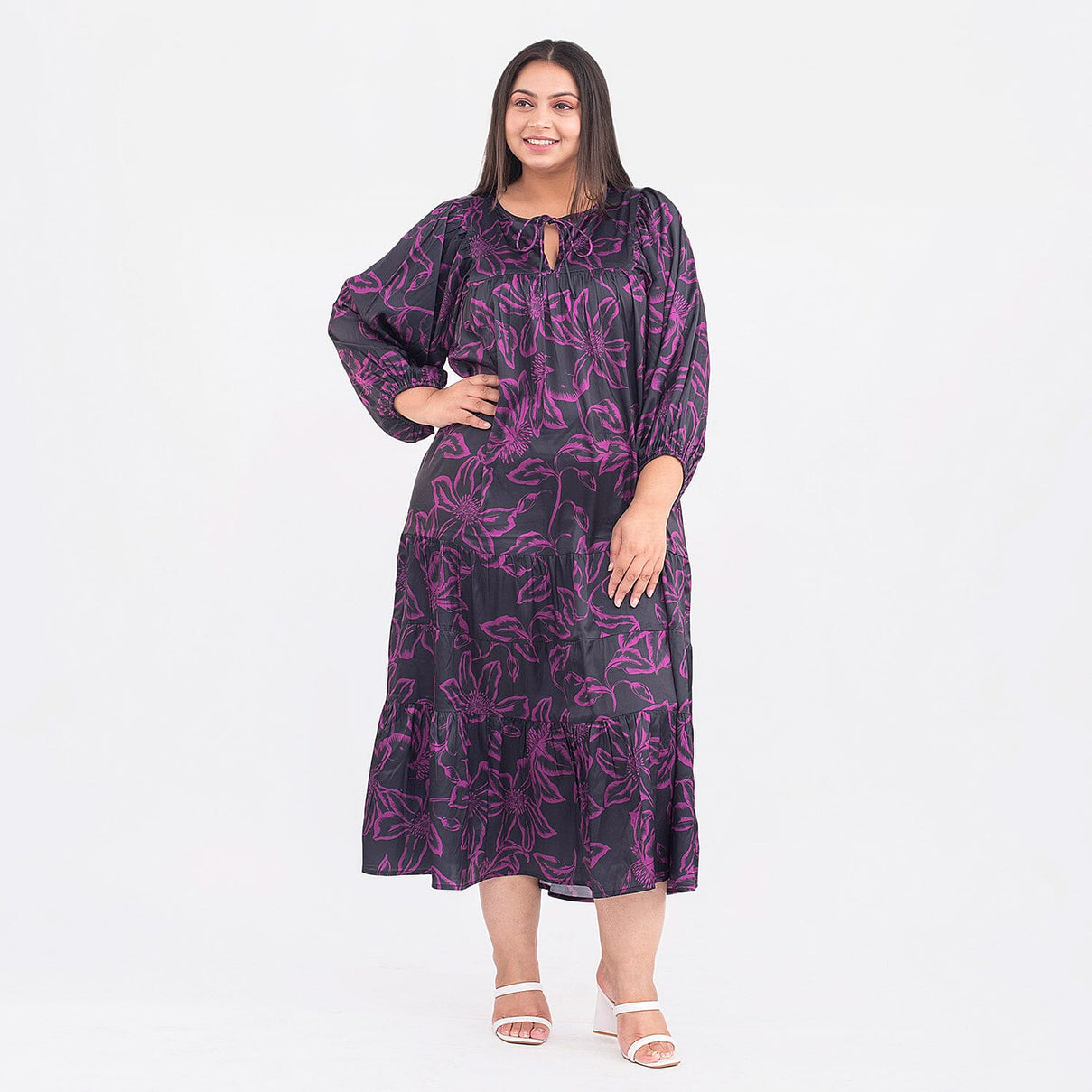 TAMSY Passion Leaf Print Tiered Midi Dress 7140984 0