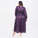 TAMSY Floral Pattern Long Sleeves Dress (One Size, 8-18) - Black and Purple