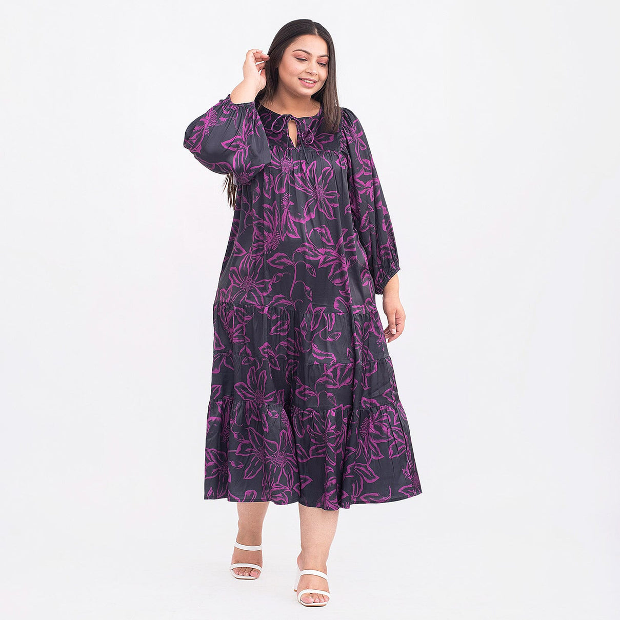 TAMSY Passion Leaf Print Tiered Midi Dress 7140984 3