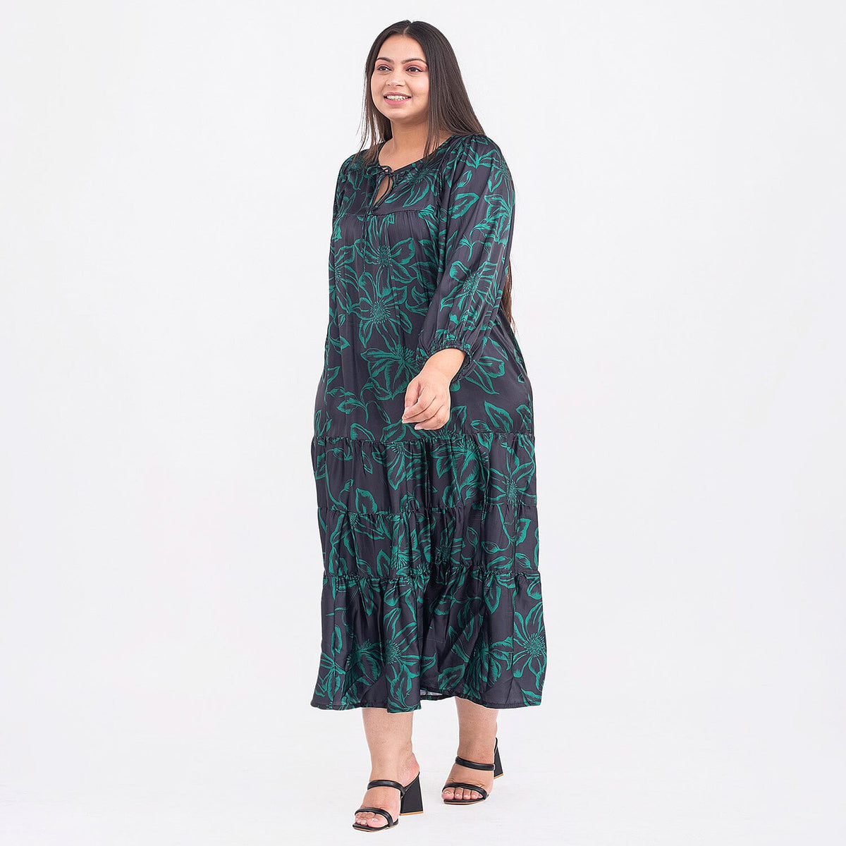 TAMSY Passion Leaf Print Tiered Midi Dress V32699959 3