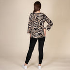 TAMSY 100% Viscose Palm Leaf Pattern Top (Size XL,20-22) - Black & Beige