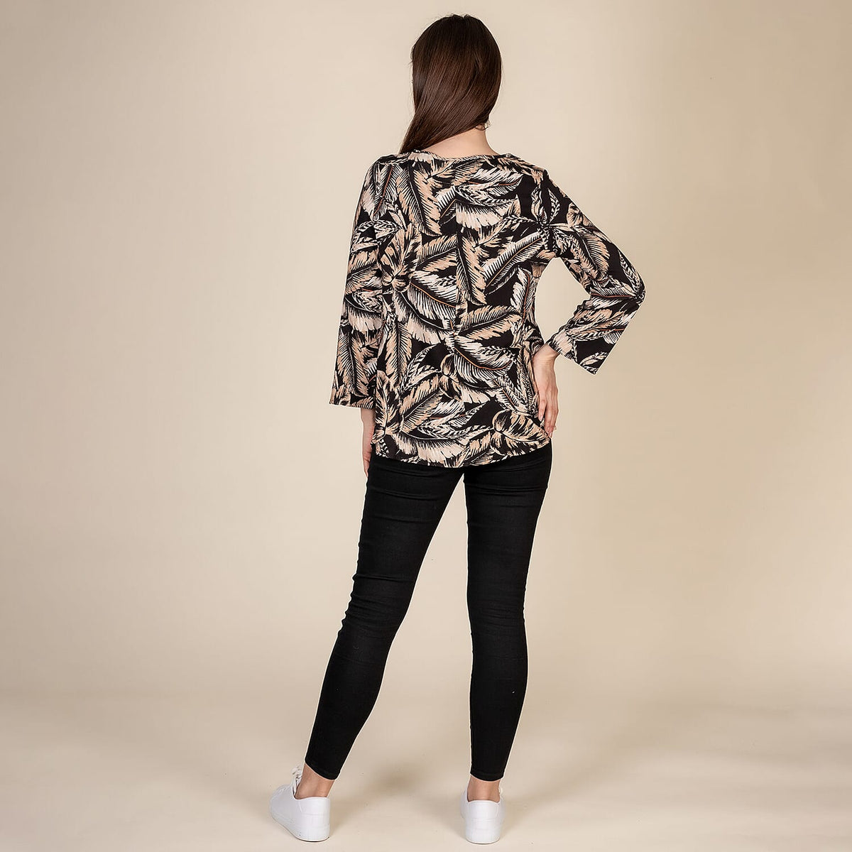 TAMSY Palm Pattern Women's Top - Black and Beige 3880271 1