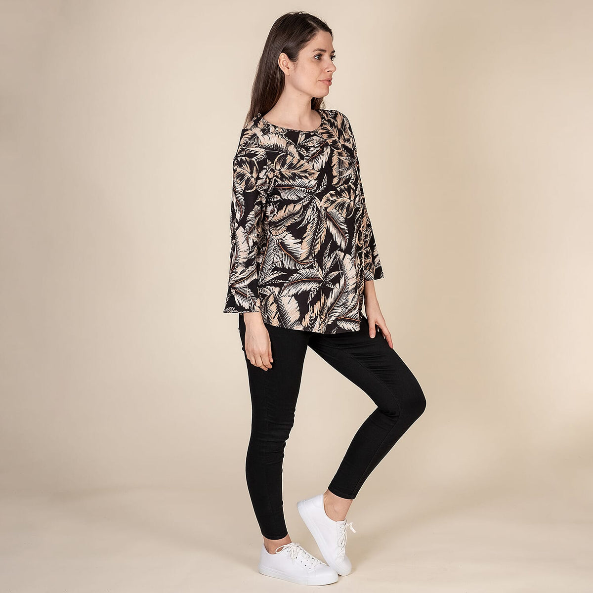 TAMSY Palm Pattern Women's Top - Black and Beige 3880271 2