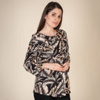 TAMSY 100% Viscose Palm Leaf Pattern Top (Size XL,20-22) - Black & Beige