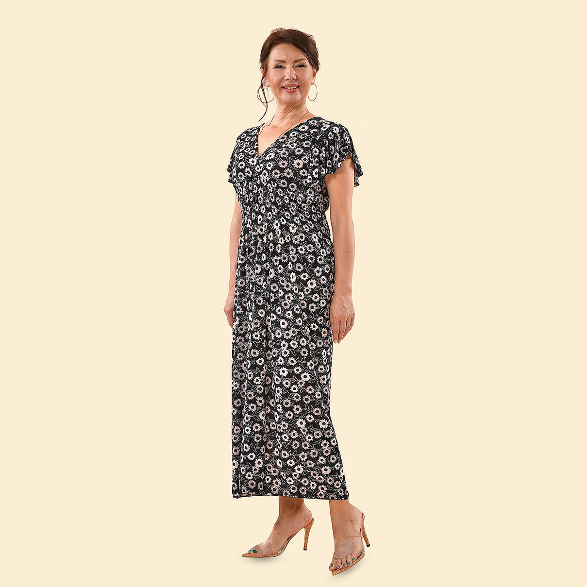 TAMSY Peacock Pattern Smocked Maxi Dress - Black 7322017 3