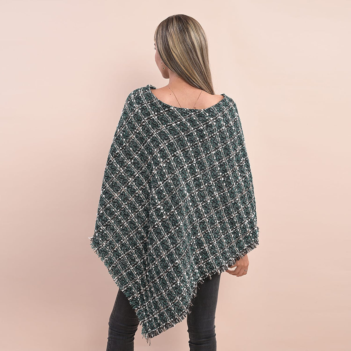 TAMSY Plaid Pattern Tweed Women's Poncho - Green 6726806 1