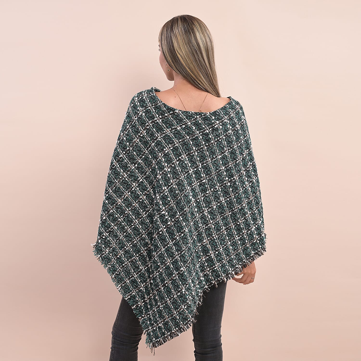 TAMSY Plaid Pattern Tweed Women's Poncho - Green 6726806 1
