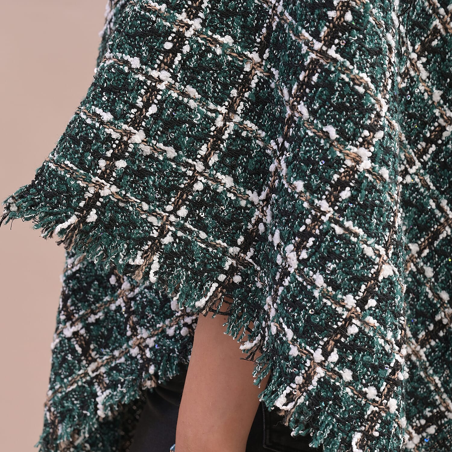 TAMSY Plaid Pattern Tweed Women's Poncho - Green 6726806 3