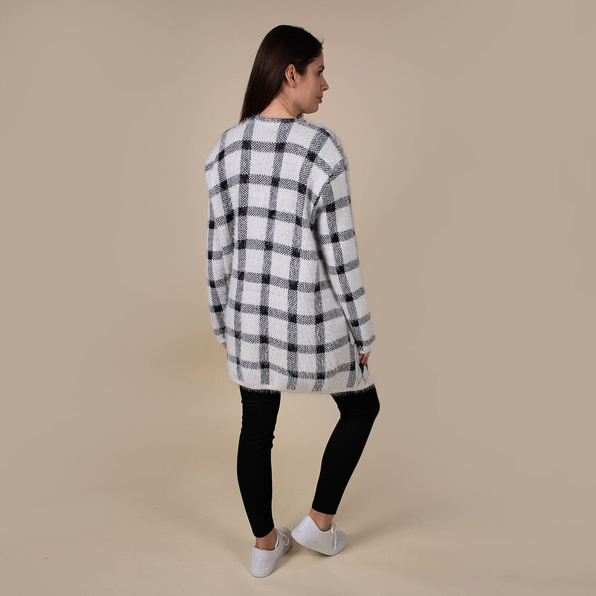 TAMSY Plaid Pattern Women's Sweater - Black and White 7177069 2