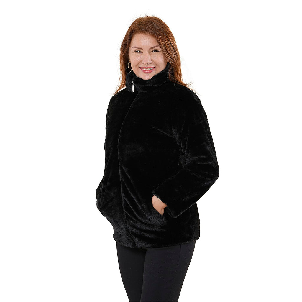 TAMSY Faux Fur Coat (Size M, 12-14)  - Black
