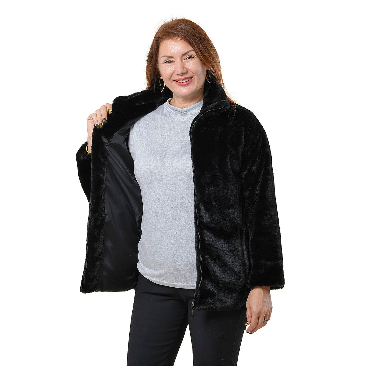 TAMSY Plain Pattern Faux Fur Women's Jacket - Grey 7605338 4