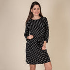 TAMSY 100% Viscose Polka Dot Pattern Dress (Size XL,20-22) - Black