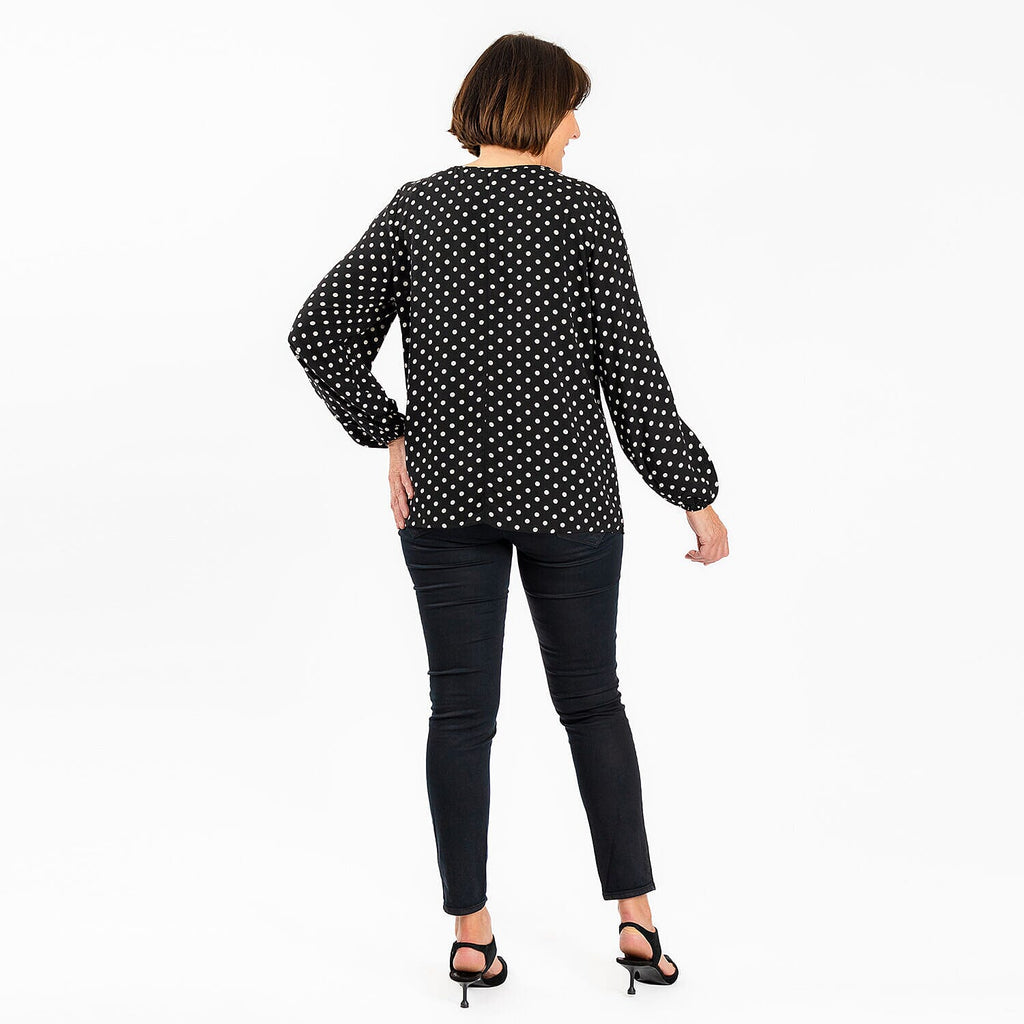 TAMSY Polka Dots 100% Viscose Top (Size XL,20-22) - Black