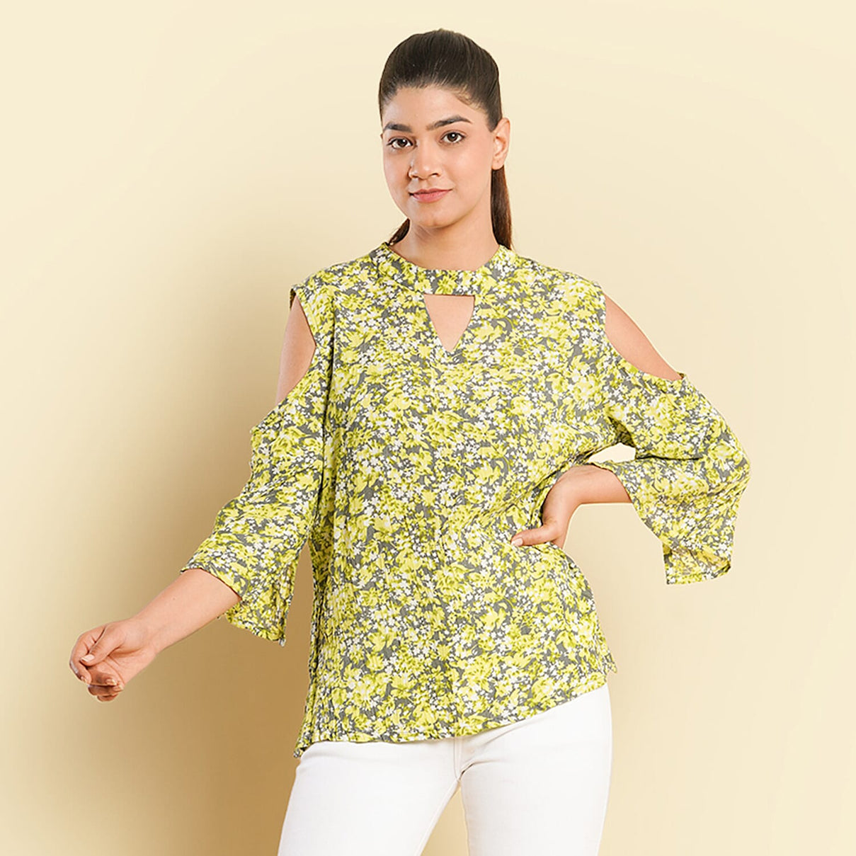 TAMSY Printed Cold Shoulder Women's Top 7625044 0