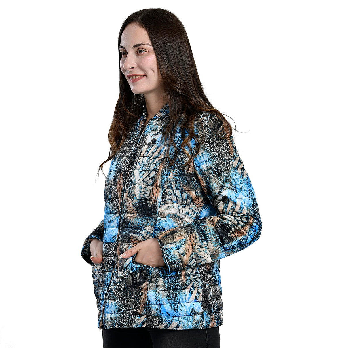 TAMSY Printed Pattern Quilted Padded Women's Jacket - Blue V32355274 2