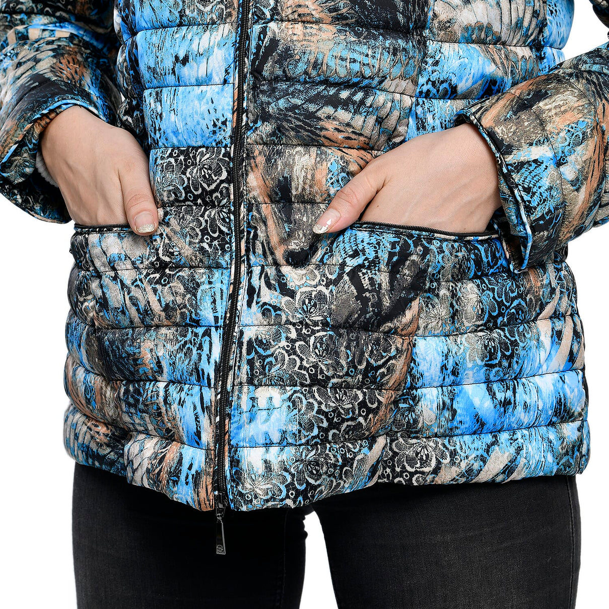 TAMSY Printed Pattern Quilted Padded Women's Jacket - Blue V32355274 5