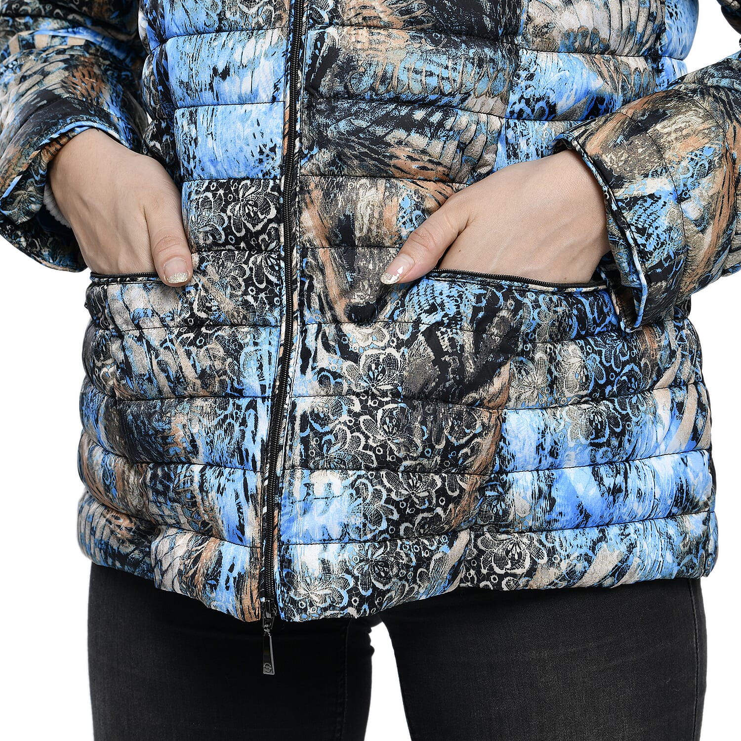 TAMSY Printed Pattern Quilted Padded Women's Jacket - Blue V32355274 5