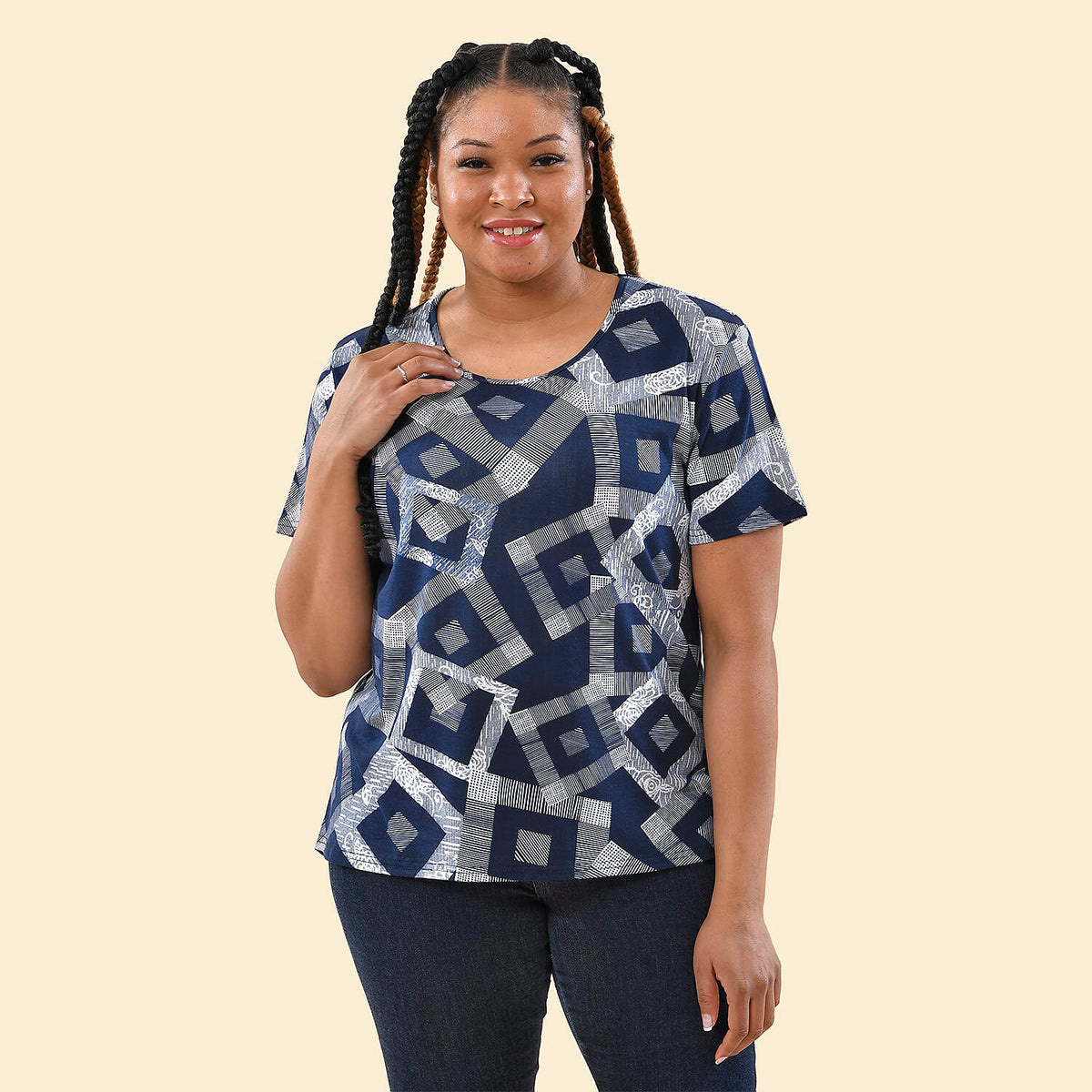 TAMSY Geometric Pattern T-Shirt  - Navy 8835079 0