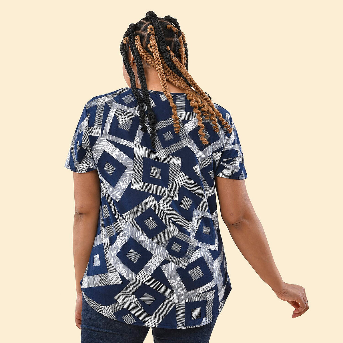 TAMSY Geometric Pattern T-Shirt  - Navy 8835079 2