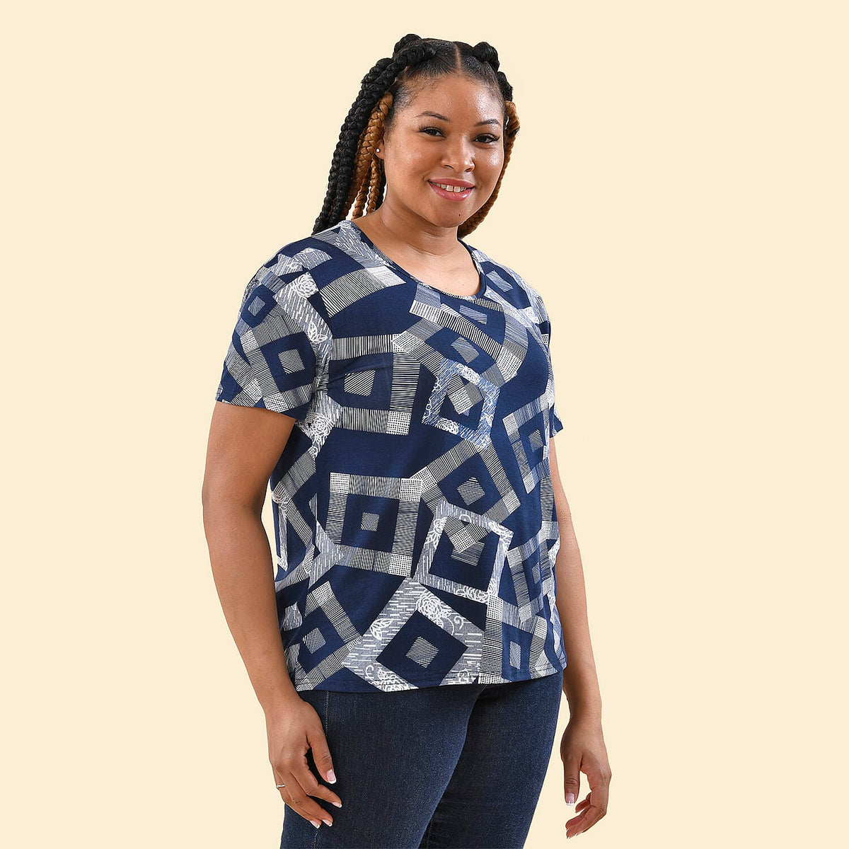 TAMSY Geometric Pattern T-Shirt  - Navy 8835079 3