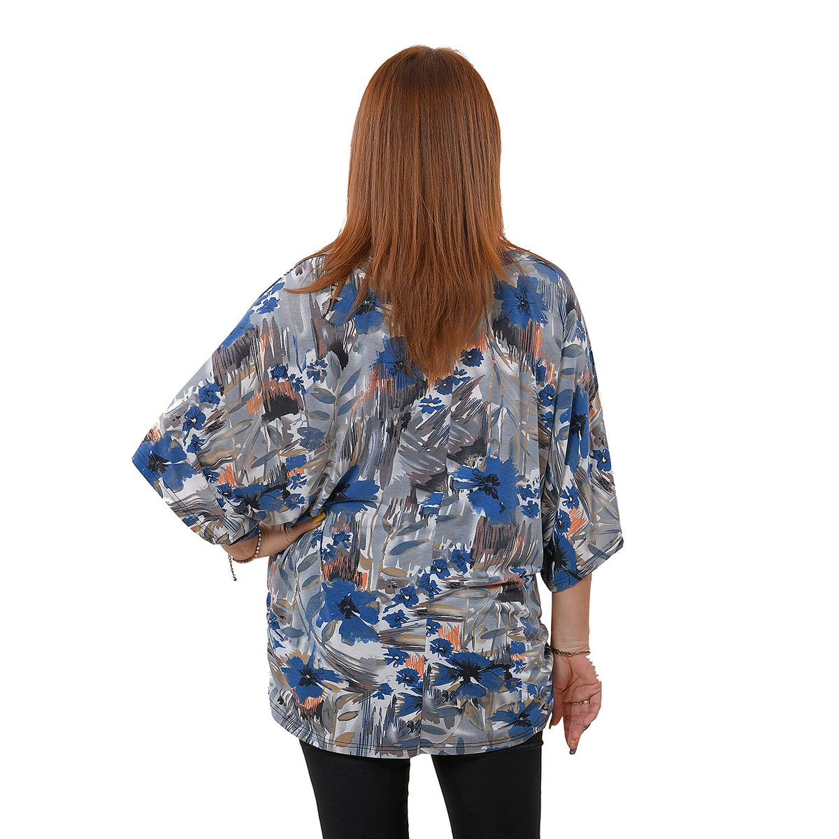TAMSY Printed V-Neck Knit Drape Top - Dark Blue 7275134 2
