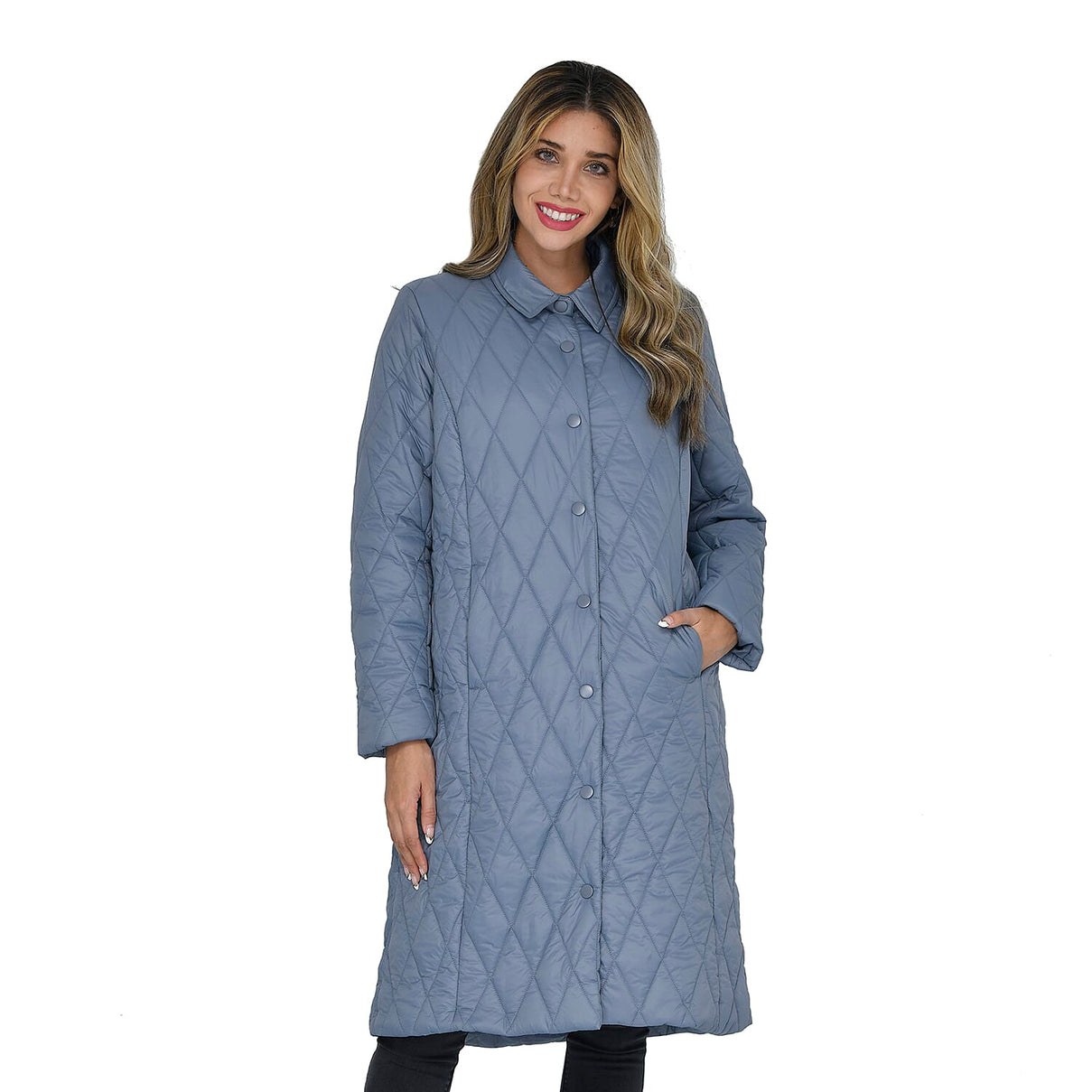 TAMSY Quilted Pattern Long Puffer Coat for Women - Grey 3881631 0