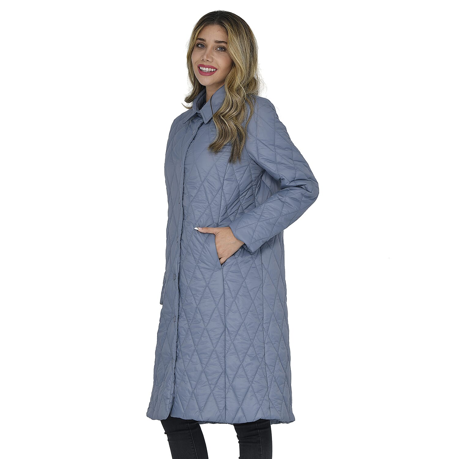 TAMSY Quilted Pattern Long Puffer Coat for Women - Grey 3881631 2