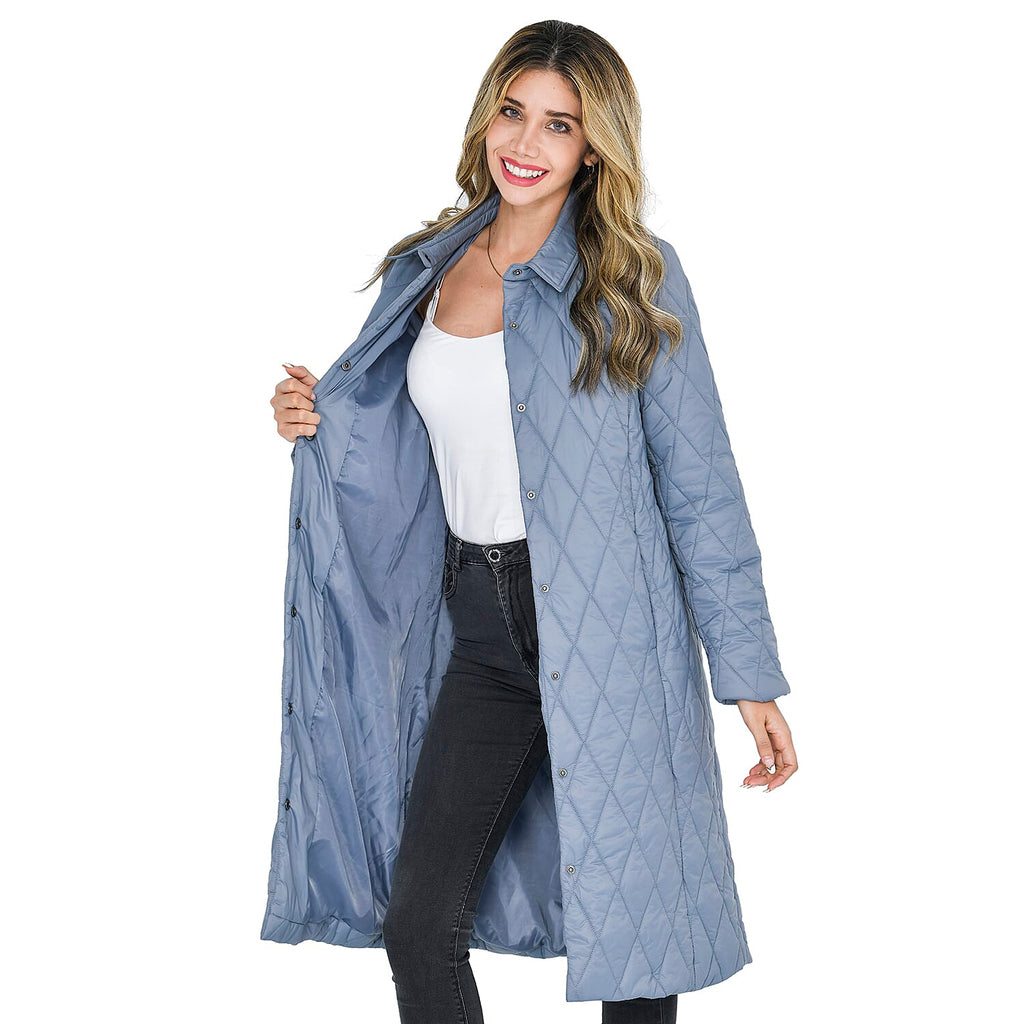 TAMSY Long Quilted Coat (Size L,16-18) - Grey