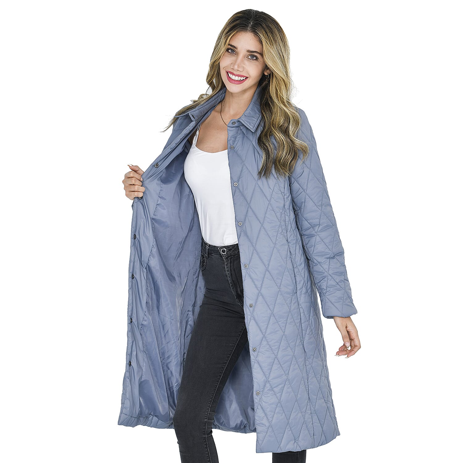 TAMSY Quilted Pattern Long Puffer Coat for Women - Grey 3881631 3