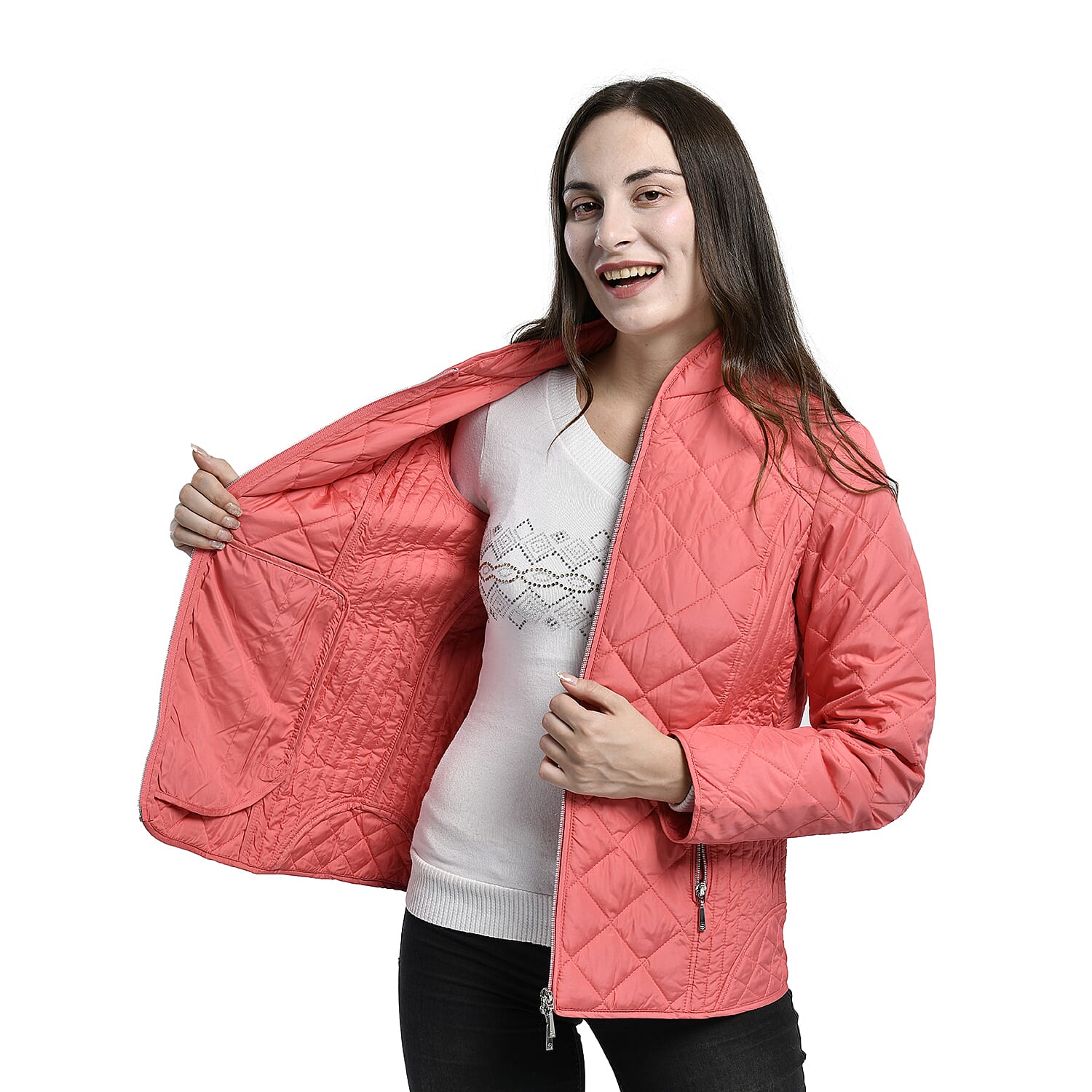 TAMSY Quilted Pattern Women's Padded Jacket - Peach V32365955 3