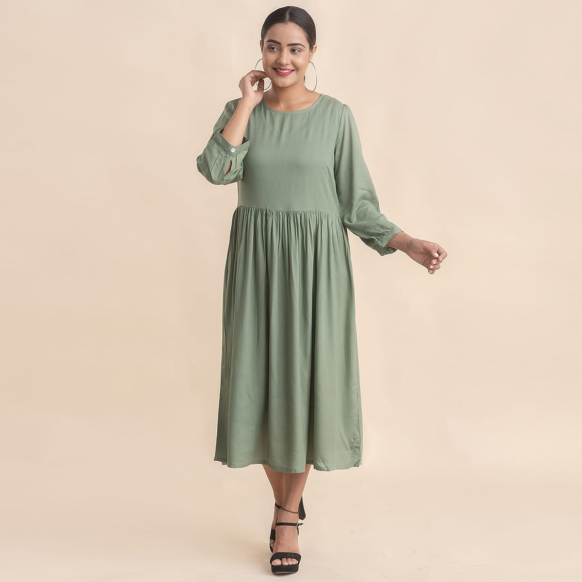 TAMSY Crew Neck Mid Dress - Green 6638962 0