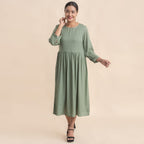 TAMSY 100% Viscose Crew Neck Mid Dress (Size 10) - Green