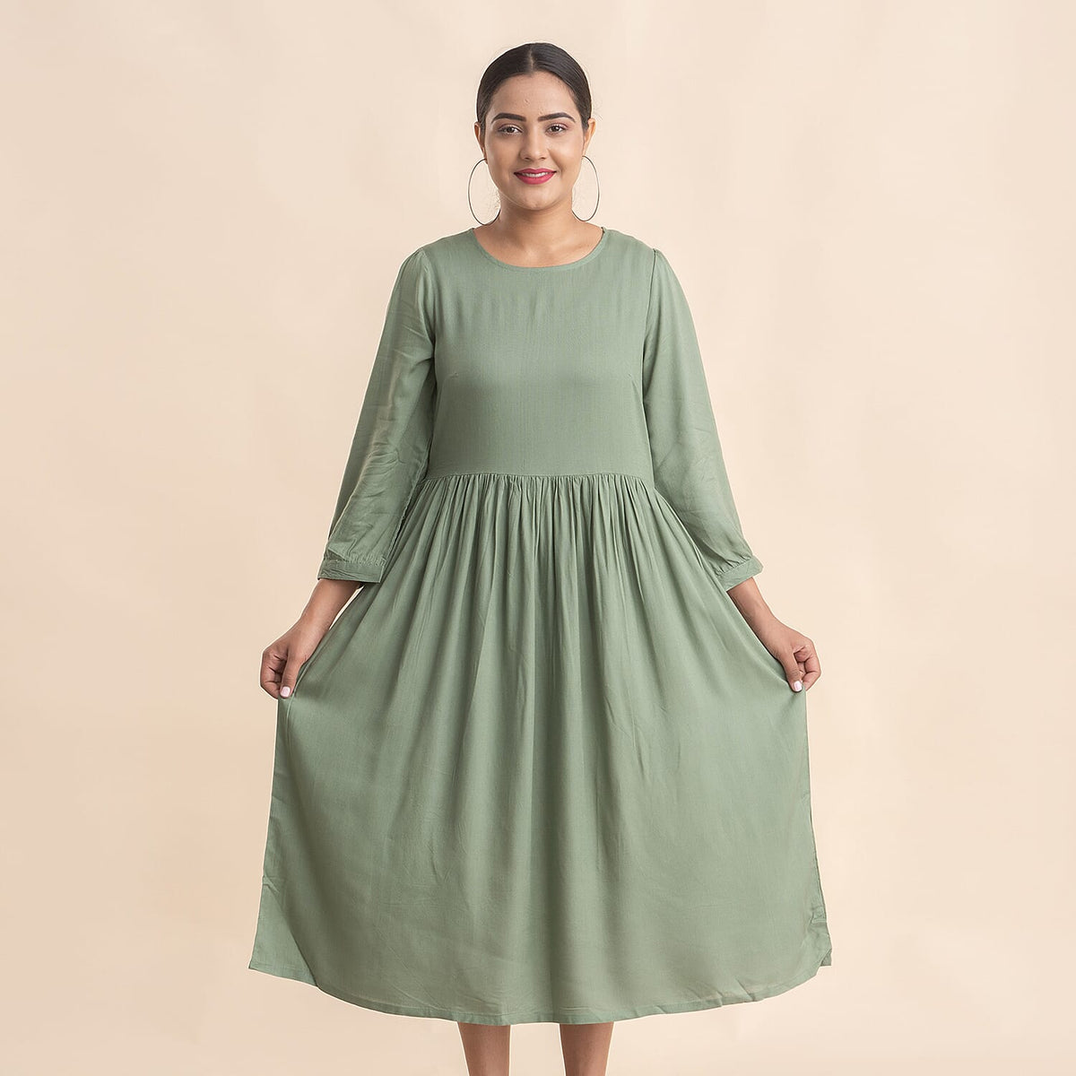 TAMSY Crew Neck Mid Dress - Green 6638962 3