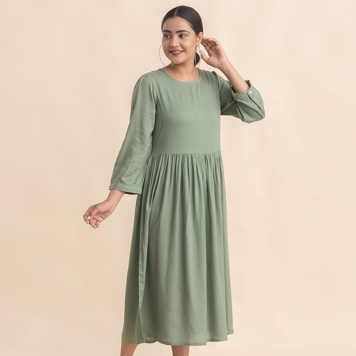 TAMSY Crew Neck Mid Dress - Green 6638962 4