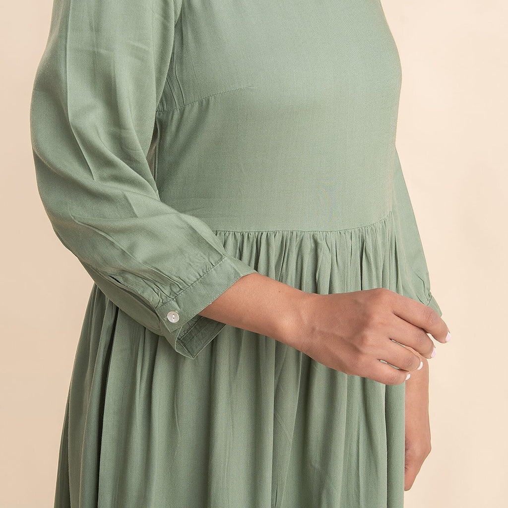 TAMSY 100% Viscose Crew Neck Mid Dress (Size 10) - Green