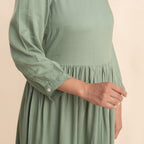 TAMSY 100% Viscose Crew Neck Mid Dress (Size 10) - Green