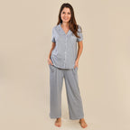 Tamsy Jersey Button Through Rever Collar Pyjama Set (Size L) - Grey