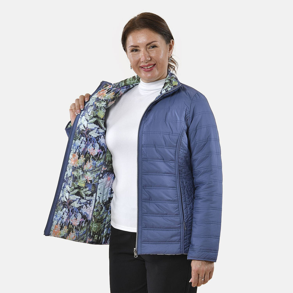 TAMSY Reversible Padded Lining Jacket with Front Zipper Closure (Size 20) - Blue